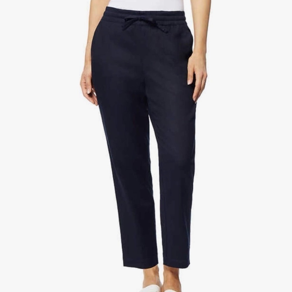 32 Degrees Stretch Linen Blend Pants High Rise Solid Blue Pockets Women’s Medium